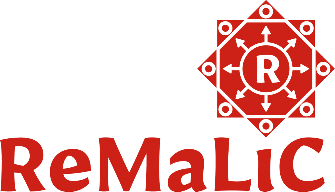 Remalic logo and logotype in deep red