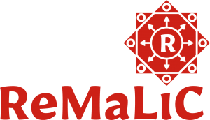 Remalic logo and logotype in deep red