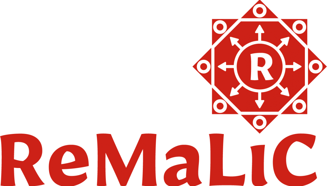 Remalic logo and logotype in deep red